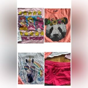 Girls 6-7 Tshirt Bundle (3) Pink Shorts Nintendo Girl Power Princess Peach
